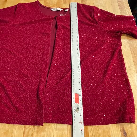 Soft By‎ Avenue Cardigan Red Single Button Sequins Shimmer Long Sleeve Sz 26/28 - Picture 8 of 9